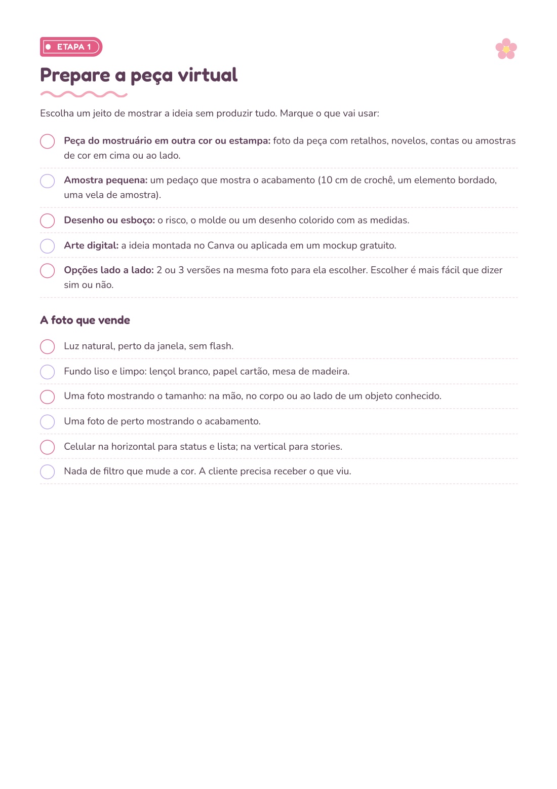 Checklist: prepare a peça virtual
