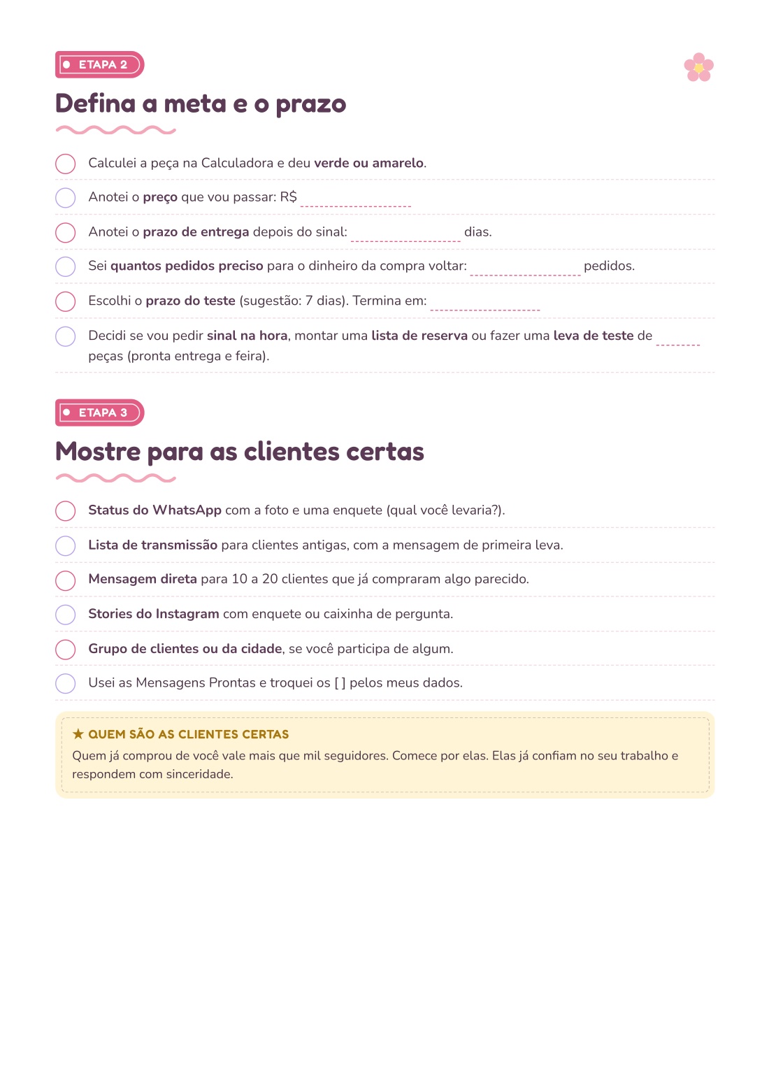 Checklist: meta, prazo e onde mostrar